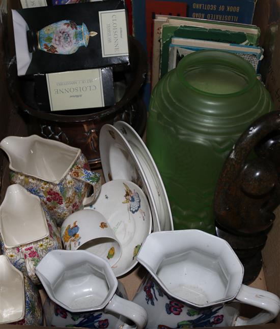 Green deco glass lamp base, nursery ceramics etc